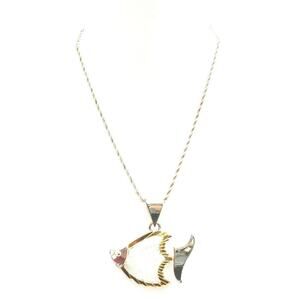 Angelfish Pendant by BEST Vintage Silver & Gold Color Marine Fish Necklace